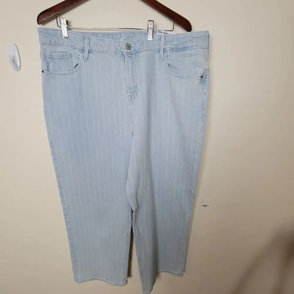 Old Navy Slim Wide Leg High Rise Striped Light Wash Stretch Jeans 18